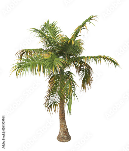 Tropical palm tree isolated on transparent background. single tall Barbel palm tree PNG with a slender, textured trunk and feathery green fronds. acanthophoenix rubra tree. palm tree leaves PNG. photo