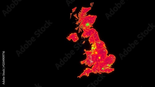 Heatmap of the United Kingdom at night.