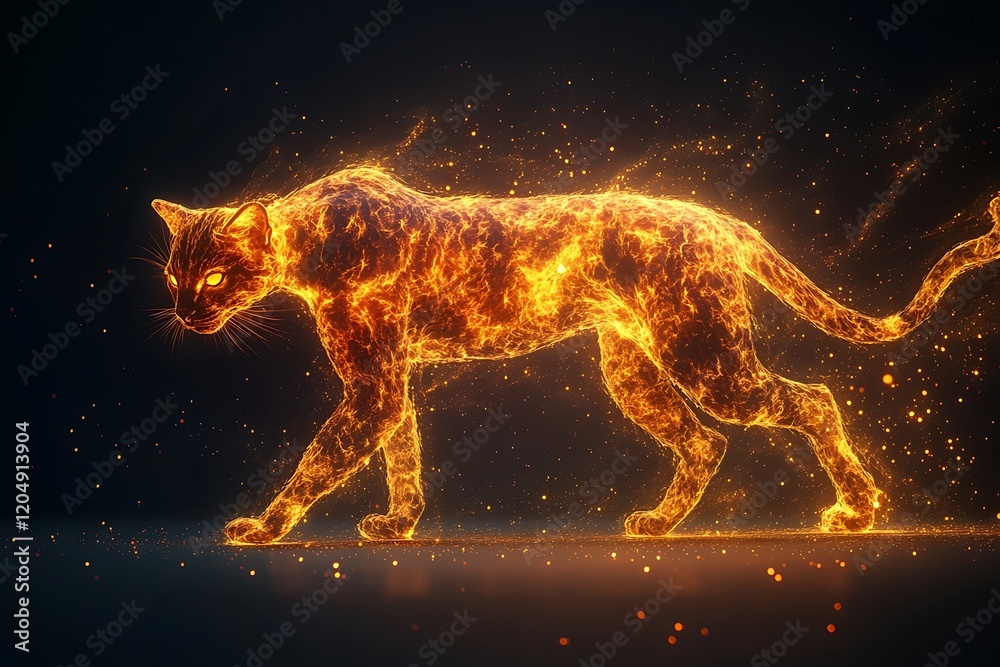 Fiery Cat Digital Artwork Design Fiery Cat Digital Artwork Design