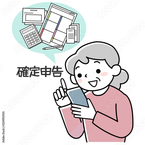 スマホで確定申告をするシニア女性の上半身 photo