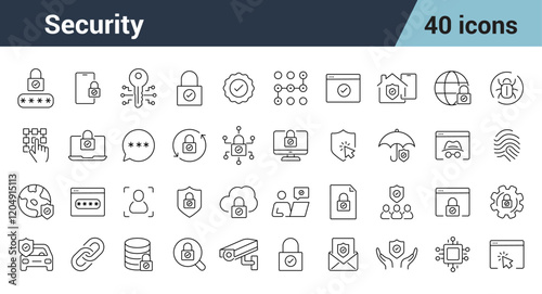 Security Line Editable Icons set. Includes Cyber, malware, hacker, spyware, data security,  ,protection, website design, logo, app, template, ui, and more.