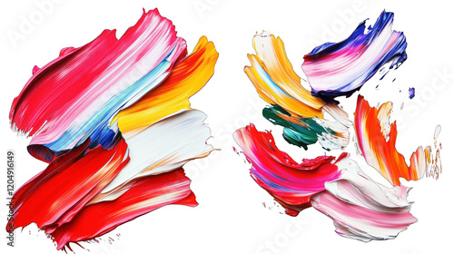 The image is a colorful painting of a brushstroke with various colors