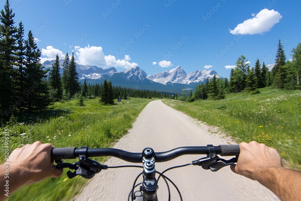 Mountain biking trail, scenic view, summer, adventure, travel Mountain biking trail, scenic view, summer, adventure, travel
