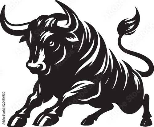 Big Bull looking dangerous with big horn and angry strong bull vector black and white.