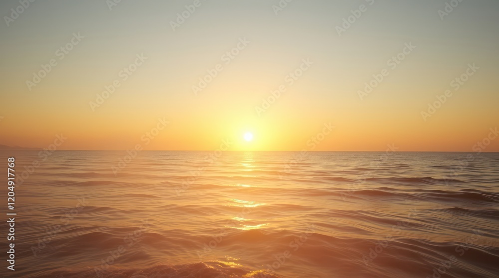 Naklejka premium Beautiful orange light paints the sky and sea as the sun dips below the horizon