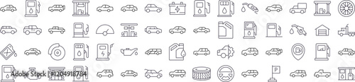 Car, Gas Station, Road Line Icon Pack. Outline Signs for Graphic and Web Design, Apps, Adverts, Various Cards