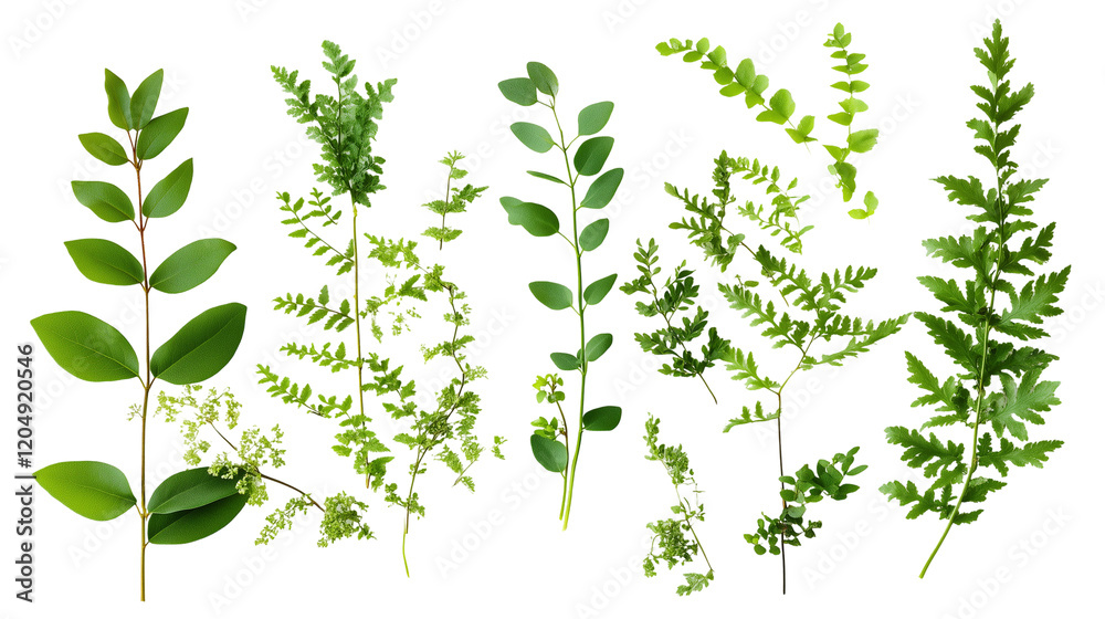 Assorted herbal plants with fresh greenery isolated on transparent background Assorted herbal plants with fresh greenery isolated on transparent background