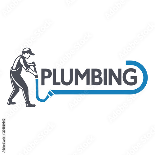 Repair and service plumbing symbol, Plumbing company logo, silhouette of plumber with wrench, blue and gray color scheme, professional design,