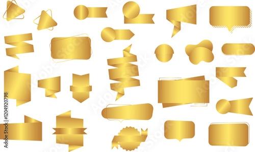 Vector set of golden banner for sale, advertisements, communication poster, help wanted advertising banner badge.