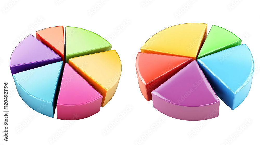 Fototapeta premium Two colorful pie charts with different colored slices