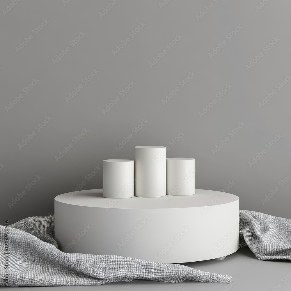 3d render of white podium for product presentation with grey background. 3d render of white podium for product presentation with grey background.