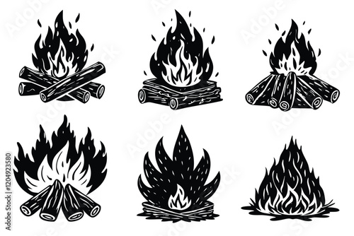 Camp fire icon Bonfire burning on firewood symbol AI generative Vector illustration