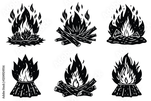 Camp fire icon Bonfire burning on firewood symbol AI generative Vector illustration