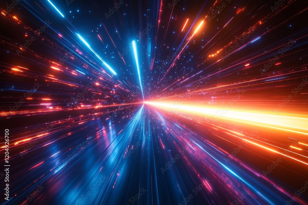 Obraz premium Blue Light Speed Lines Background, Vector Illustration in Futuristic Style, Dynamic Motion Effect