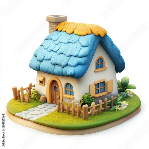Cartoon Style Countryside Cottage with Cozy Garden