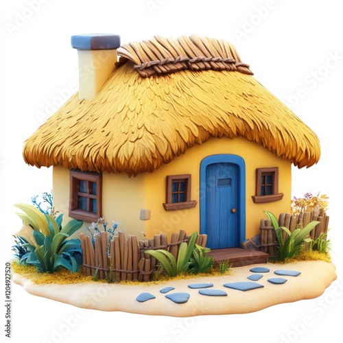 Cartoon Style Countryside Cottage with Cozy Garden
