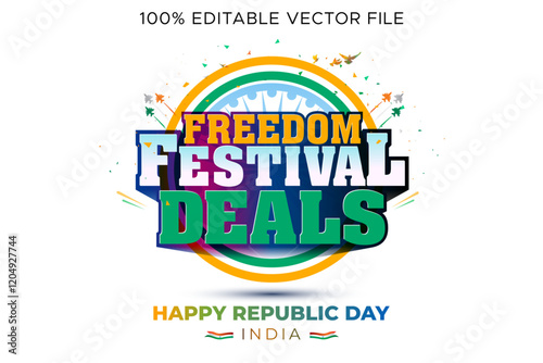 Freedom Festival Deals, Sale, offer logo unit. Happy Republic Day of India sales promotional concept.