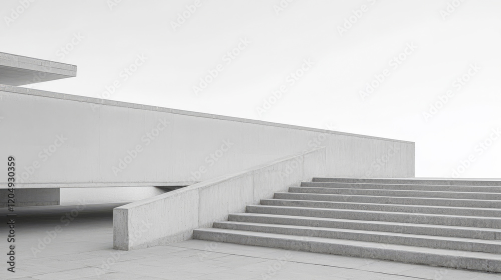 Fototapeta premium Minimalist architectural design featuring white steps and geometric surfaces in a modern space