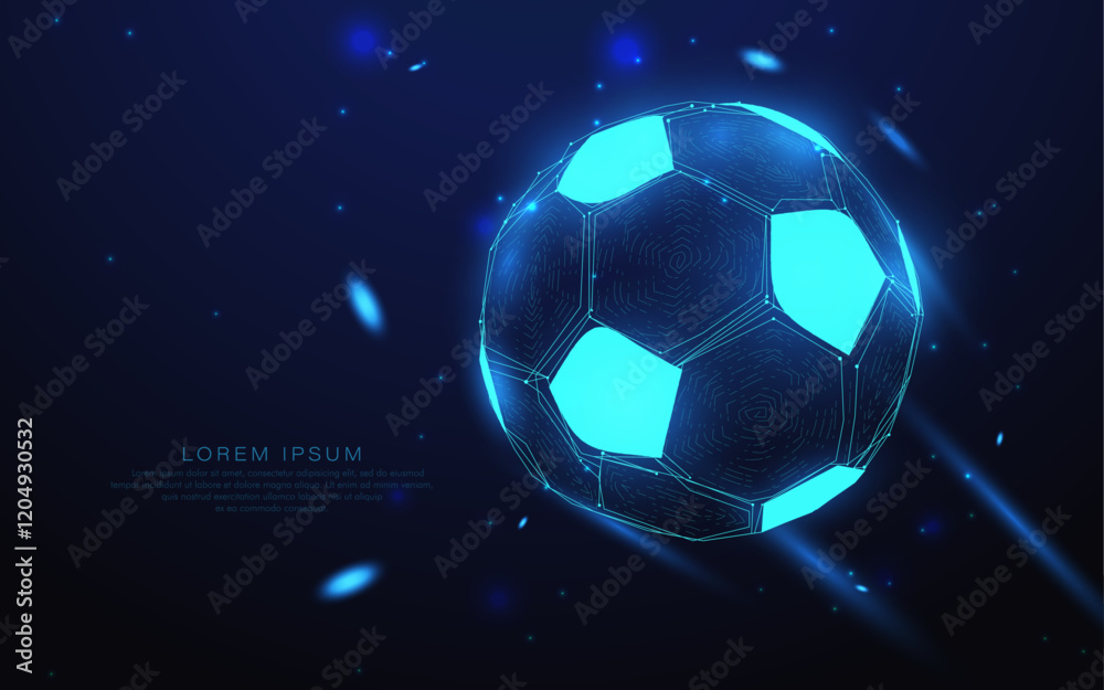 Naklejka premium Futuristic Glowing Digital Soccer Ball Illustration