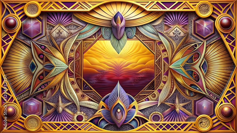 Fototapeta premium Art Deco Sunset Gemstone with Luxurious Geometric Framing