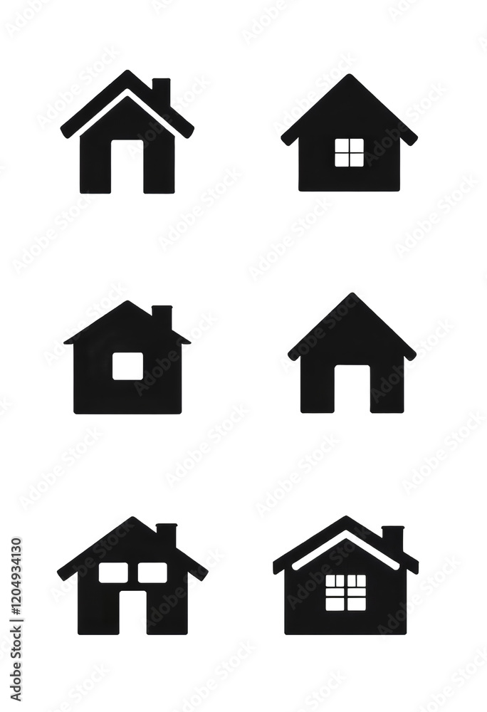 Six black house icons on a transparent background Six black house icons on a transparent background