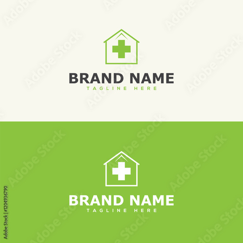 Hospital and health care logo design vector template with home and cross sign.