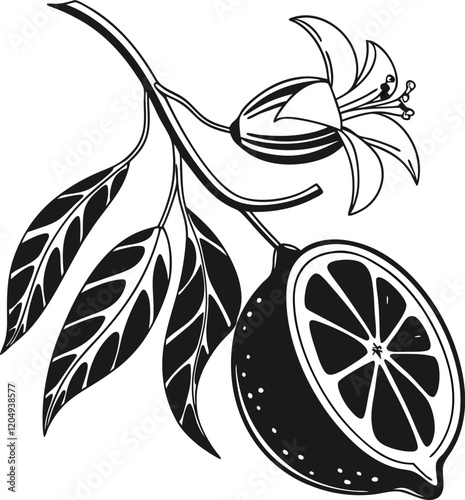 Adobe Illustrator ArtwLemon with Leaves: Fresh and Vibrant Fruit Illustration