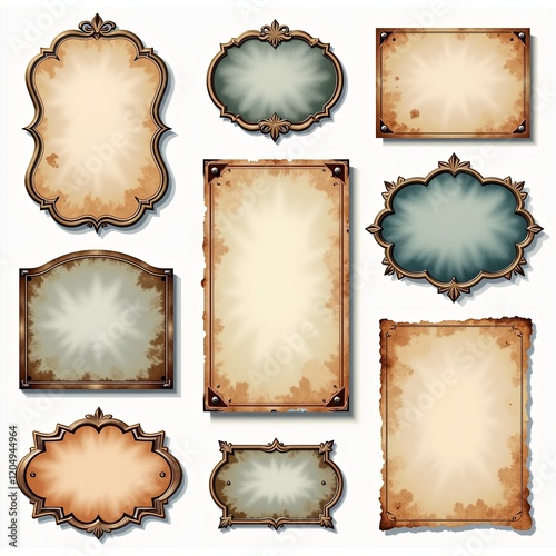 水彩ジャンクジャーナル ブランク ヴィンテージ ソフトな落ち着いたトーン 金属ラベル 白い背景 リアルな反射 HD品質 自然光