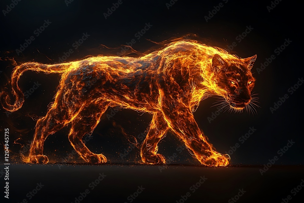 Fiery Wildcat Walking in Flames Fiery Wildcat Walking in Flames