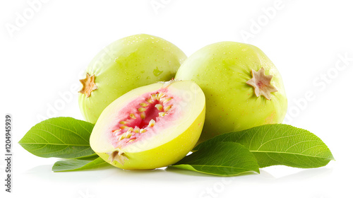 Fashion-Inspired Guava Isolated on White: Vibrant Color and Smooth Texture with Chic Minimalist Aesthetic photo