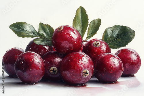 Wallpaper Mural A Cluster of Dewy Red Cranberries with Green Leaves Torontodigital.ca