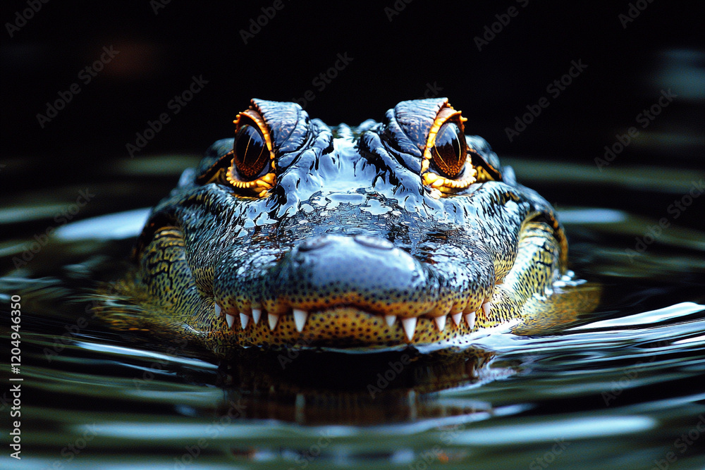 Fototapeta premium Alligator Head Emerging From Dark Water
