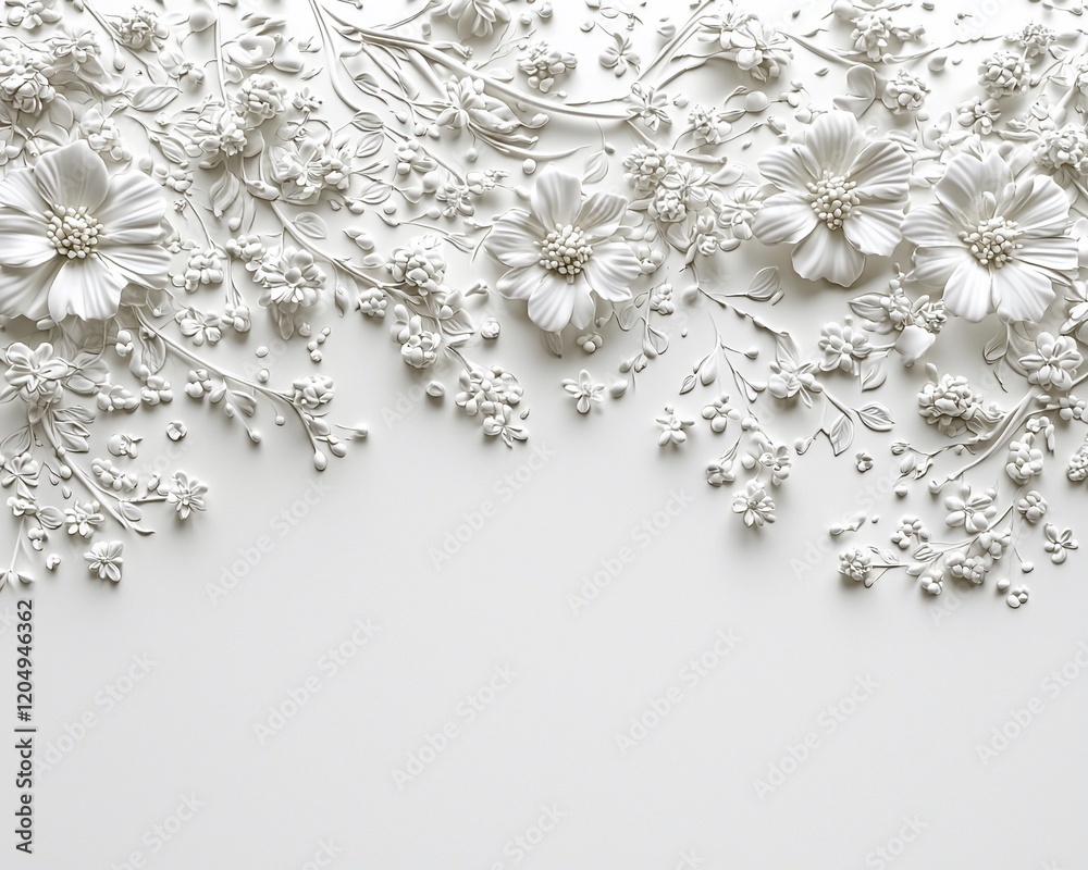 White floral relief pattern on a white background. White floral relief pattern on a white background.