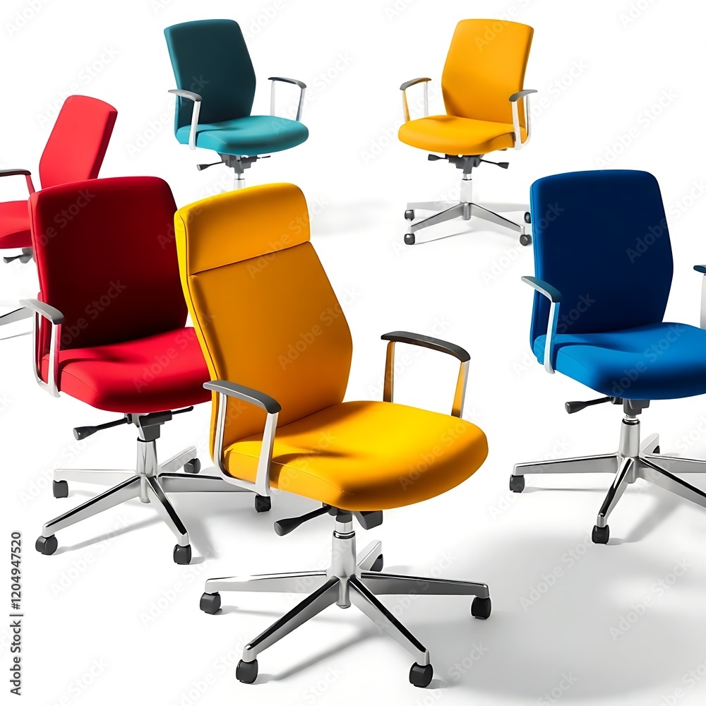 Fototapeta premium Colorful office chairs in various positions. (1)
