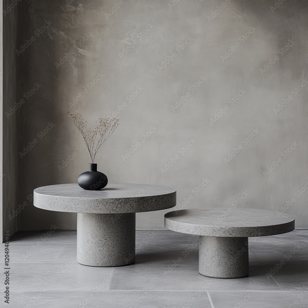 Ceramic table and vase with dried flower on concrete wall background Ceramic table and vase with dried flower on concrete wall background