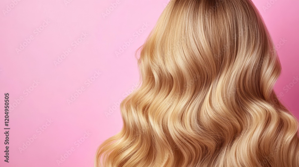 Fototapeta premium Portrait of beautiful long blonde hair woman isolated in pink, AI generated image