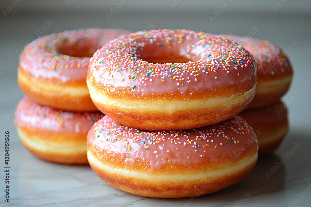 A Stack of Pink Donuts with Sprinkles A Stack of Pink Donuts with Sprinkles