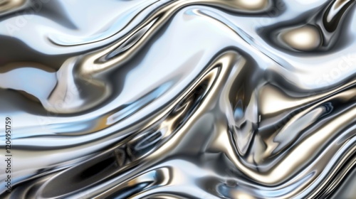 A smooth chrome metal surface with a reflective, polished finish, showcasing a sleek and shiny appearance.

