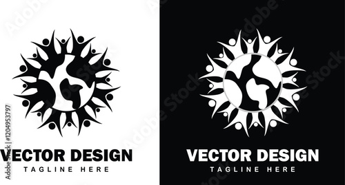 Circle with cartoon people Icon, Design, Vector Illustration, Silhouette