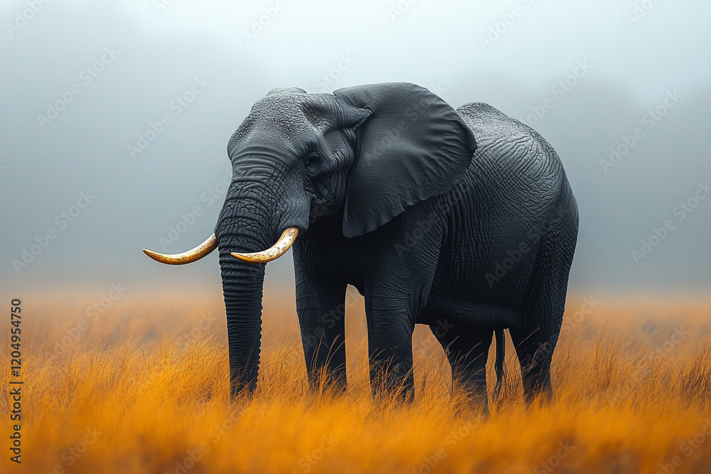 Fototapeta premium Majestic African Elephant In Golden Grassland