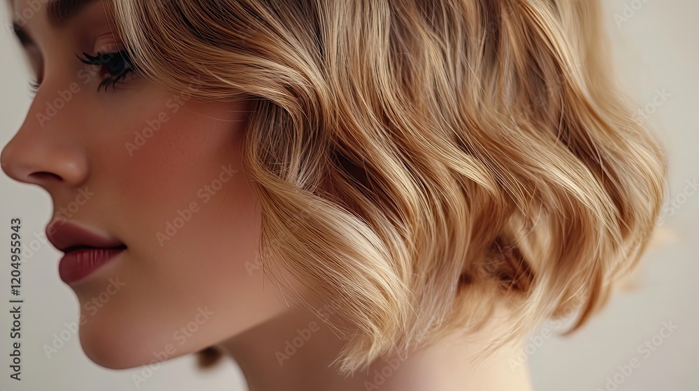 Blonde Woman Profile Showing Wavy Bob Haircut Blonde Woman Profile Showing Wavy Bob Haircut