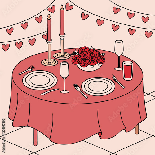 A cozy Valentine's Day dinner setup with a beautifully decorated table