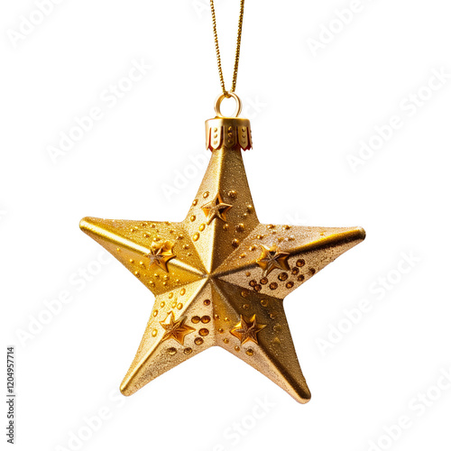 Merry Christmas gold hanging star on transparent background