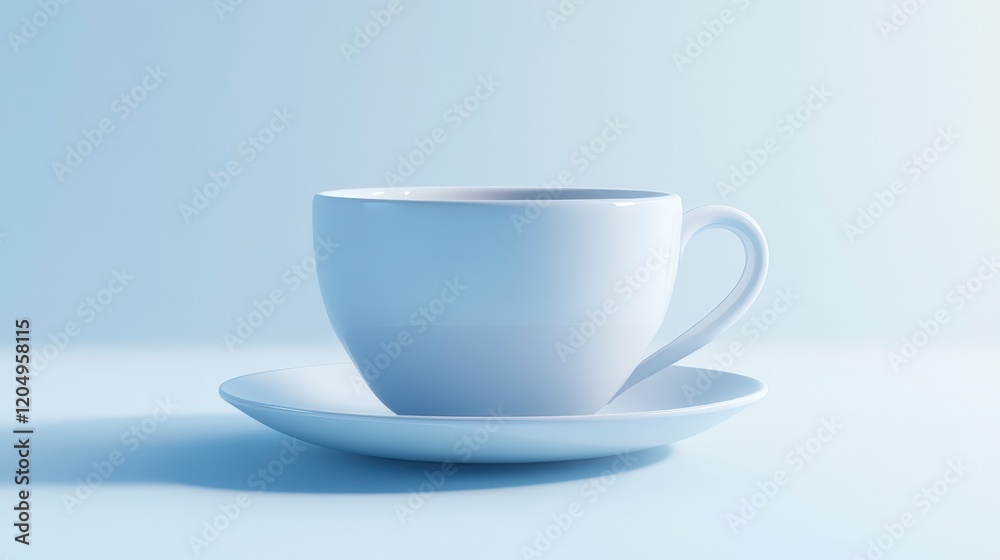 Elegant white cup and saucer on minimalistic pastel background Elegant white cup and saucer on minimalistic pastel background