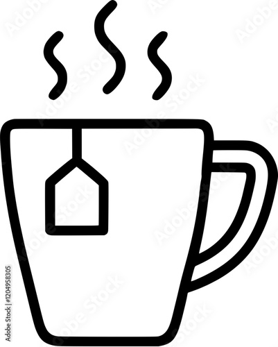 Hot green tea in outline icon style, food and drinks theme.