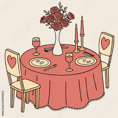 A cozy Valentine's Day dinner setup with a beautifully decorated table