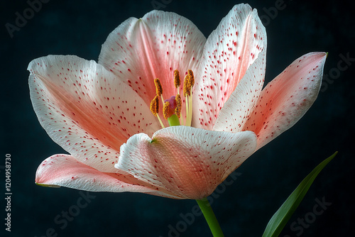 A speckled peach lily flower blooms beautifully