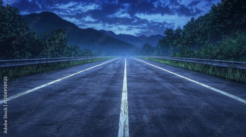 Deserted Highway at Dawn with Soft Morning Light Illuminating the Quiet Landscape Deserted Highway at Dawn with Soft Morning Light Illuminating the Quiet Landscape