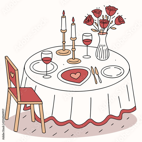 A cozy Valentine's Day dinner setup with a beautifully decorated table