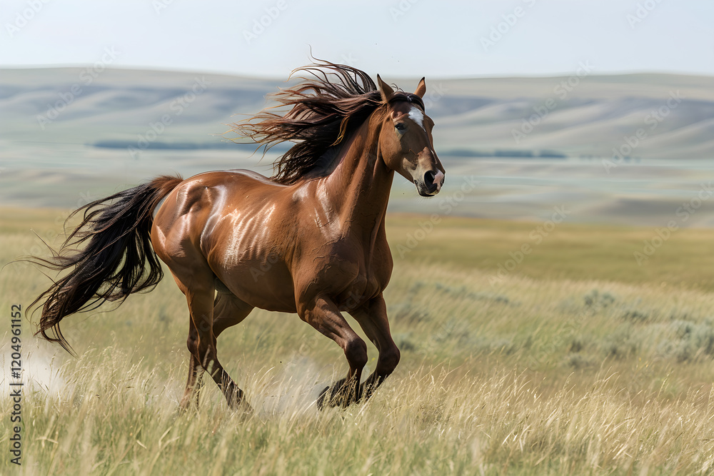 Splendid Display of Equine Agility and Speed: A Chestnut Horse Galloping On Open Fields Splendid Display of Equine Agility and Speed: A Chestnut Horse Galloping On Open Fields